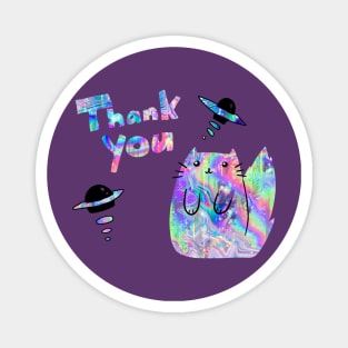 "Thank You" Space Holographic Cat Magnet